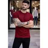 Vexor Erkek T-Shirt Bisiklet Yaka Slim Fit Dar Kesim Likralı Tişört Günlük Basic Body - Bordo