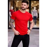 Vexor Erkek T-Shirt Bisiklet Yaka Slim Fit Dar Kesim Likralı Tişört Günlük Basic Body - Kırmızı