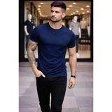 Vexor Erkek T-Shirt Bisiklet Yaka Slim Fit Dar Kesim Likralı Tişört Günlük Basic Body - Lacivert