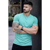 Vexor Erkek T-Shirt Bisiklet Yaka Slim Fit Dar Kesim Likralı Tişört Günlük Basic Body - Turkuvaz