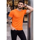 Vexor Erkek T-Shirt Bisiklet Yaka Slim Fit Dar Kesim Likralı Tişört Günlük Basic Body - Turuncu