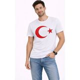 Vexor Erkek T-Shirt Kısa Kol Bisiklet Yaka Ay Yıldız Bayrak Baskılı Tişört - Beyaz - 2XL
