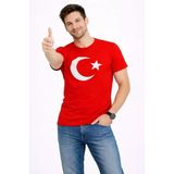 Vexor Erkek T-Shirt Kısa Kol Bisiklet Yaka Ay Yıldız Bayrak Baskılı Tişört - Kırmızı