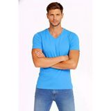 Vexor Erkek T-Shirt V Yaka Slim Fit Dar Kesim Likralı Tişört Günlük Basic Body - Açık Mavi