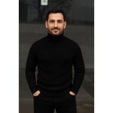 Vexor Erkek Tam Boğazlı Balıkçı Yaka Triko Kazak Kalın Fitilli - Siyah - 2XL