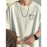 Vexor Erkek Tişört Bisiklet Yaka Kore Sevimli Ayı Baskı Kısa Kol T-Shirt - Beyaz - 00-Beyaz