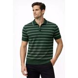 Vexor Erkek Triko Polo Yaka Fermuarlı Çizgili Tişört T-Shirt Yazlık Şık - Yeşil