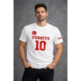 Vexor Erkek Türkiye Ay Yıldız Baskılı 10 Numara Forma Tişört Taraftar T-Shirt - Beyaz