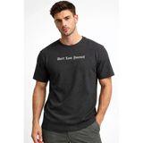 Vexor Erkek Wafıl Kumaş Tişört Regular Kalıp Bisiklet Yaka Baskılı Günlük Basic T-Shirt - Siyah