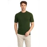 Vexor Erkek Yazlık Fitilli Triko Tişört Kısa Kol Bisiklet Yaka T-Shirt - Haki