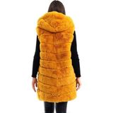 Vexor Kadın Kapüşonlu Peluş Kürk Yelek Premium Kalite Tam Astarlı Uzun Model - Sarı - -- - 01-Sarı
