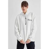 Vexor Kapüşonlu Sırt Baskılı Üç İplik Oversize Sweatshirt - Beyaz