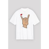 Vexor Yılbaşı Noel Başlıklı Serçe Parmak Baskılı Oversize Bisiklet Yaka T-Shirt - Beyaz - 00-Beyaz