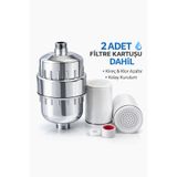 VEXORA GLOBAL 20 Aşamalı Duş Filtresi, Klor & Kireç Önleyici, 2 Filtre Kartuşu Dahil, Evrensel Bağlantı, Gümüş