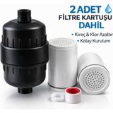 VEXORA GLOBAL 20 Aşamalı Duş Filtresi, Klor & Kireç Önleyici, 2 Filtre Kartuşu Dahil, Evrensel Bağlantı, Siyah