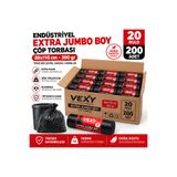 VEXY 80X110 cm 90 Litre Jumbo Boy Çöp Torbası 200 Adet Siyah Dayanıklı Endüstriyel Çöp Poşeti 10'lu 20 Rulo