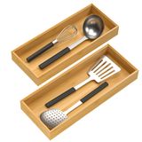 VeyFey Bambu Çekmece Düzenleyici, Mutfak için İstiflenebilir Mutfak Gereçleri Düzenleyici, Bambu Saklama Kutusu Çekmece için Ahşap Gümüş Eşya Tepsisi 38,1 cm x 15,2 cm x 5,08 cm 2'li Set