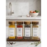 Veyla Style Bambu Kapaklı Standlı 4'lü Cam Baharatlık Seti 120 ml Kare Tasarımlı - 4' lü