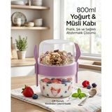 Veyla Style Çift Bölmeli 800 ml Entegre Kaşık ve Çatallı Yoğurt Müsli Diyet Beslenme Kabı - Şeffaf