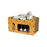 Veyron Home Ahşap Tek Katlı Tırmalamalı Kedi Evi ve Oyun Alanı Peluş Toplu 56 cm