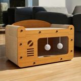 Veyronpet Ahşap Kedi Evi Tırmalama Tahtalı Peluş Oyuncaklı Kedi Oyun Evi - Kahve