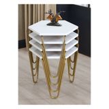 Veys Sehpa GOLD BOYA - BEYAZ - 4 LÜ PİRAMİT ZİGON SEHPA