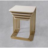 Veys Sehpa Tekersiz Vegas Zigon Sehpa 4 Lü Modern Tasarım Gold Ekru MDF Malzeme 55 cm Yükseklik