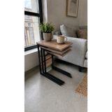VEYSEL WOODWORKİNG Metal Ayaklı 3'lü Zigon Sehpa Orta Sehpa - Atlantik çam