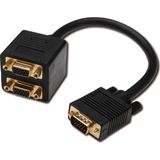 VGA Y Splitter Kablosu, 1 x HD15 erkek <-> 2 x HD15 dişi yuva, 0.20 metre, CU, AWG28, çift ka