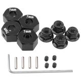 Vgoohobby Metal 12 mm Altıgen Tekerlek Göbekleri 7 mm Kalın Tahrik Adaptörleri Flanşlı Kilit Somunları ile Uyumlu Traxxas 1/10 4WD Rustler Slash Stampede RC Araba, Parçayı Değiştirin 1654 (Siyah)