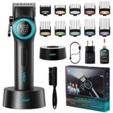 VGR 001 Profesyonel Erkek Saç Kesme Makineleri, Saç Kesimi için Akülü Berber Makası, Berberler için Karbon Çelik Bıçak Saç Kesme Makineleri, 9000RPM, LED Ekran, Siyah