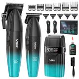 VGR 640S3 profesyonel 3'ü 1 arada saç kesme seti, erkekler için 9000 devir/dakika, kablosuz berber seti, tıraş makinesi ve folyo tıraş makinesi, erkekler için, yeşil