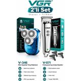 VGR Voyager Tıraş Makinesi V-071 & V-346 Tıraş Makinesi - 7000 Rpm T-Bıçak Trimmer - Döner Mini Shaver - 2'li Kişisel Bakım Seti - Mavi