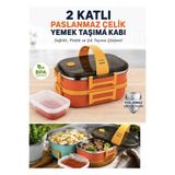 Vi Caro 1 Adet 2 Katlı Paslanmaz Çelik Yemek Taşıma Kabı Sefer Tası Buhar Tahliye Valfli Kilitli Sızdırmaz Kapaklı Sos Kabı Dahil Yemek Çantası 20x13x10 cm Karışık Renklerde