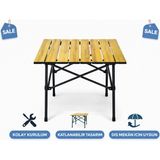 Vi Caro Katlanır Kamp Masası Ahşap Görünümlü Portatif Piknik Masa Balkon Bahçe Plaj Kamp Masası