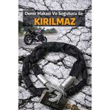 Vi Caro Motosiklet Kilidi 10 mm Kesilmez Çelik Halat 1,5 Metre Demir Makasına Dayanıklı Motor Kilidi
