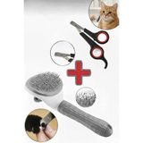 Vi Caro Otomatik Tuşlu Kedi Köpek Tarağı Fırçası Evcil Hayvan Tarak Fırça + Tırnak Makası
