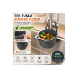 Vi Caro Pratik Butonlu Altı Açılabilen Tuşlu Evye Organizer Süzgeçli Askılı Mutfak Lavabo Sepeti Plastik Sebze Meyve Yıkama Süzgeci Çöp Süzgeci