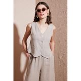 Via Dante Çizgili Regular Fit V Yaka Keten Yelek Bayan YELEK 6333687