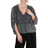Via Dante Oversize İpekli V Yaka Dantel Detaylı Bluz Bayan BLUZ 6901023
