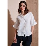 Via Dante Regular Fit Düz Yaka Kısa Kollu Keten Gömlek Bayan Gömlek 5028714 - Ekru