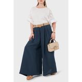 Via Dante Relaxed Fit Yüksek Bel Bol Paça Keten Pantolon Bayan PANTOLON 7544