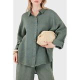 Viadante Via Dante % 100 Keten Oversize Yarı Transparan Gömlek Bayan Gömlek 7697 - L - XL - Haki