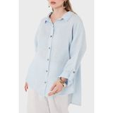 Viadante Via Dante % 100 Keten Oversize Yarı Transparan Gömlek Bayan Gömlek 7697 - L - XL - Mavi