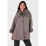Viadante Via Dante Oversize Fit Ceket Yaka Düğmeli Kürk Mont Bayan Mont 6858060 - Standart - Gri