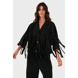 Viadante Via Dante Regular Fit Kruvaze Yaka Püsküllü Ceket Bayan Ceket 68821795 - Siyah - S - M
