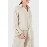 Viadante Via Dante Relaxed Fit Güpür Detaylı Uzun Kollu Keten Gömlek Bayan Gömlek 699E31842 - L - XL - Taş