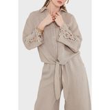 Viadante Via Dante Relaxed Fit Güpür Detaylı Uzun Kollu Keten Gömlek Bayan Gömlek 699E31842 - S - M - Vizon