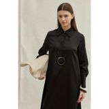 ViadelAtelier Soft Cotton Yarım Düğmeli Siyah Uzun Gömlek Elbise