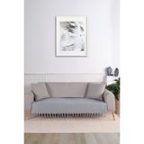 Viaden Ella Koltuk Örtüsü %100 Geri Dönüştürülmüş Pamuk Gri Düz Desen Saçaklı Leke Tutmaz 100x200 cm - 100 x 200 cm - Açık Gri